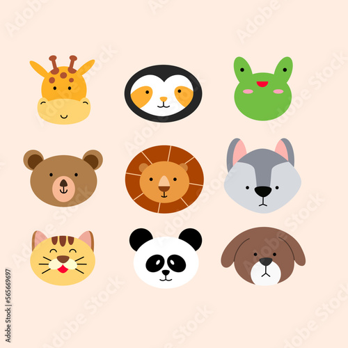 Collection of cute animal head in simple illustration