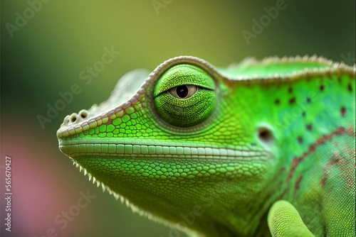 Lime Green Chameleon Close Up. Ai