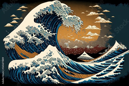 Fotomurale Wave hokusai in japanese style AI generated