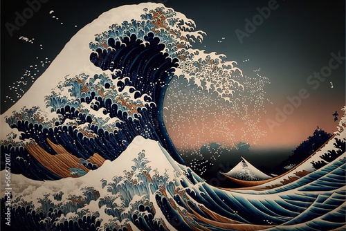 Fotografija Wave hokusai in japanese style AI generated