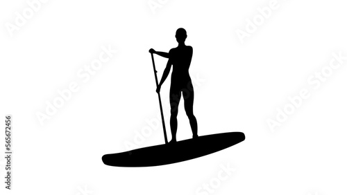 Stand Up paddle silhouette a woman is standing on a boat, Standup paddleboarding