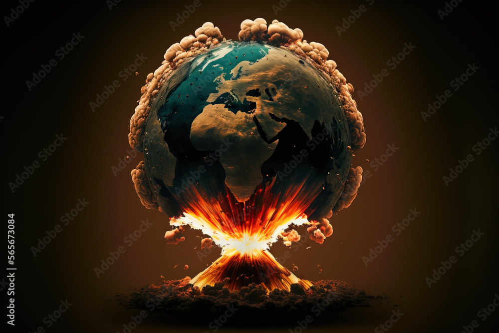 World Exploding Images Global annihilation concept with earth globe exploding into a nuclear ...