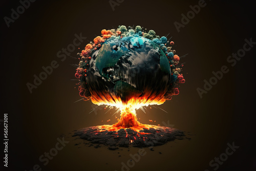 Earth globe in nuclear annihilation  Generative AI illustration