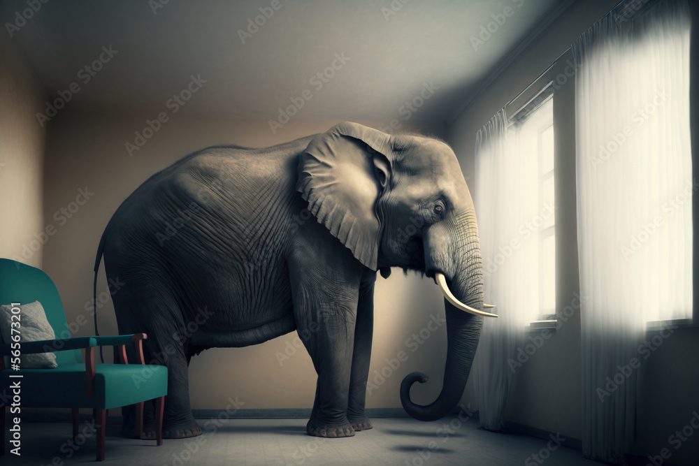 Elephant in the room concept, Generative AI illustration
