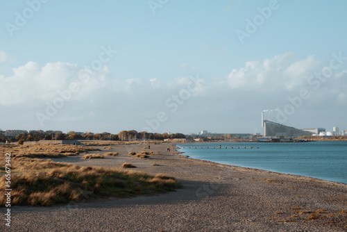 Scenic view over Amager Beach and Copenhill in Copenhagen, Denmark