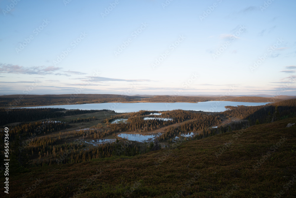 Scenic view of a lake in Swedish Lapland close to Arvidsjaur, Norbotten during the Midnight sun Scenic view of a lake in Swedish Lapland close to Arvidsjaur, Norbotten during the Midnight sun