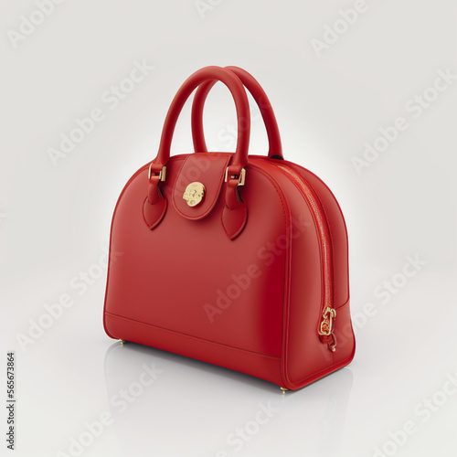 luxury red leather handbag on white background