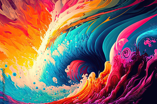 Colorful acrylic stylized ocean wave. Generative AI.