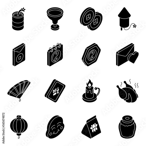 Pack of Chinese New Year Solid Icons 

