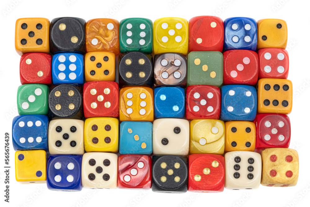Top view of colourful dices in white background Top view of colourful dices in white background