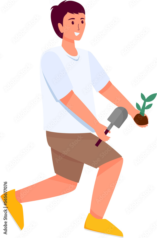 Volunteering, man volunteer plant trees, charity social and environment protection concept Volunteering, man volunteer plant trees, charity social and environment protection concept