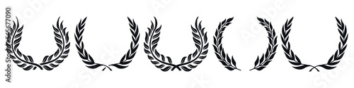 Set of black laurel wreaths and branches with leaves. Laurel wreath vector icon. Award, success, champion signs. Silhouette laurel foliate wreaths, achievement, heraldry. chaplet, trophy. photo