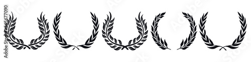 Set of black laurel wreaths and branches with leaves. Laurel wreath vector icon. Award, success, champion signs. Silhouette laurel foliate wreaths, achievement, heraldry. chaplet, trophy.