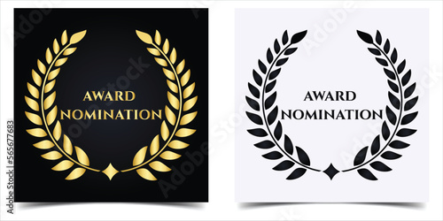 Golden and black award laurel wreaths, laurel wreath film award luxury template design. laurel wreaths award nominations. silhouette laurel foliate wreaths, nomination trophy and award. Vector 