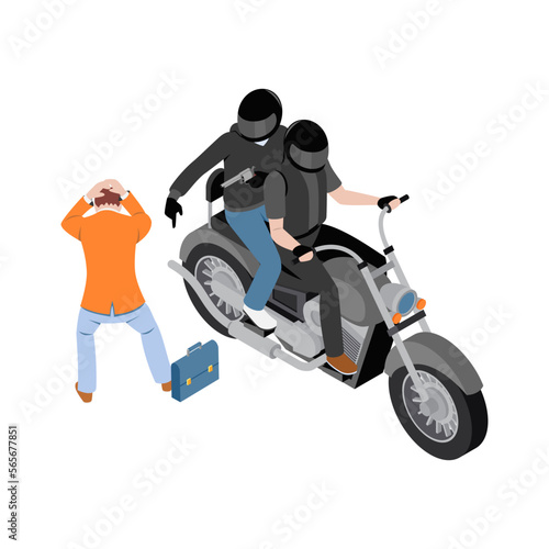 Bikers Robbers Isometric Composition