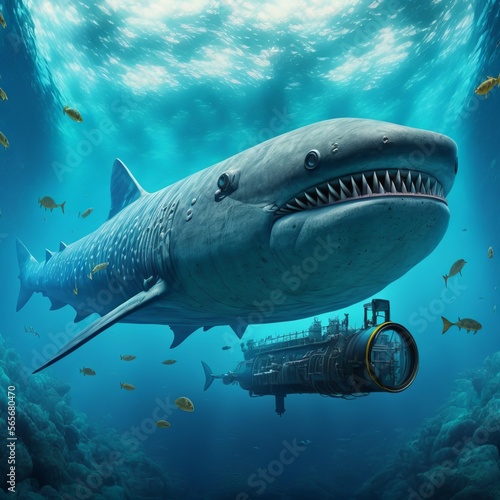 shark and diver Generative AI © Крипт Крпитович