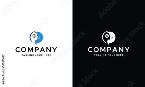 Brain, creative mind, learning and icon design. Human head, people symbol, vector logo on a black and white background.