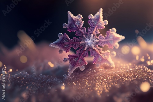 Pink snowflake zoomed under a microscope, AI Generative