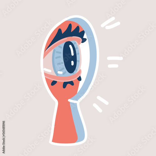 Vector illustration of eye looking through keyhole. Peeping concept.
