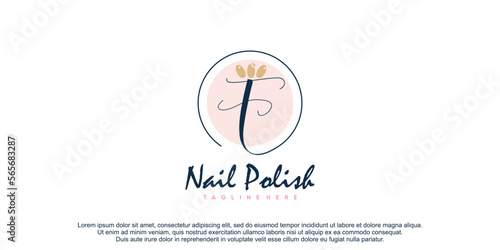 Nail logo with initial letter f creative design premium vector