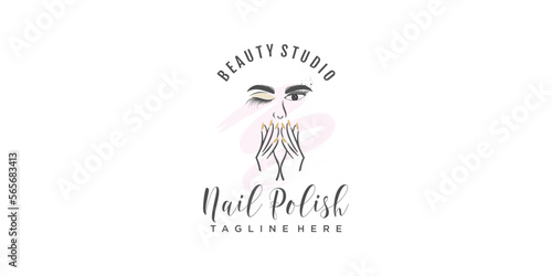 Beauty logo with nail polish and lashes concept for beauty salon business icon illustration