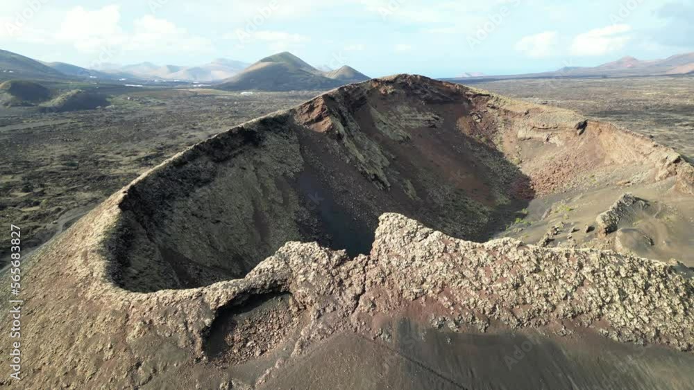 Europe, Spain, Lanzarote, Canary Islands Drone aerial view of El