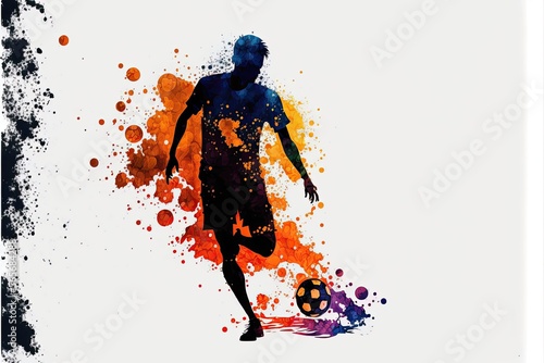 Illustration made with rainbow watercolors silhouett  soccer player. Generative AI
