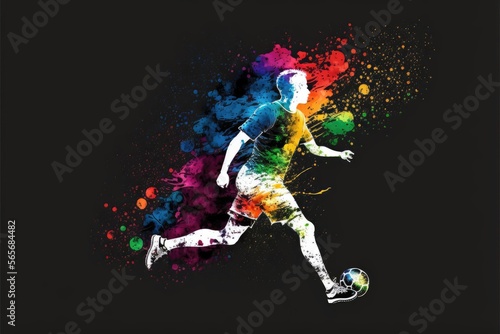 Person playing soccer, printer in activewear black background. Generative AI