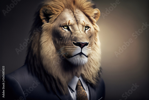 portrait of a lion in a business suit, generative ai