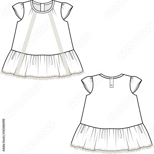 KID GIRLS NEW BORN WEAR  DRESS FASHION FLAT DESIGN VECTOR