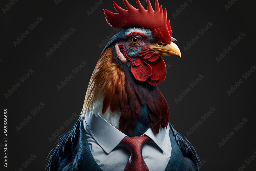 portrait of a  rooster in a business suit, generative ai