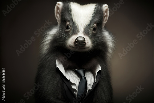 portrait of a skunk in a business suit, generative ai