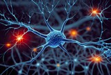 KI Illustration von Gehirnzellen und Nervenzellen für neurologische Themen, wie Schmerzen, Parkinson, Alzheimer, Multiples Sklerose oder Empfindungsstörungen - Nervenkrankheiten.  