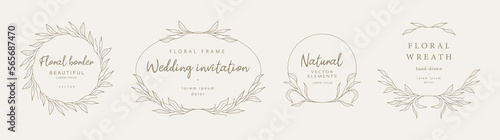 Hand drawn floral frames with branches and leaves. Elegant logo template. Vector illustration for labels, branding business identity, wedding invitation