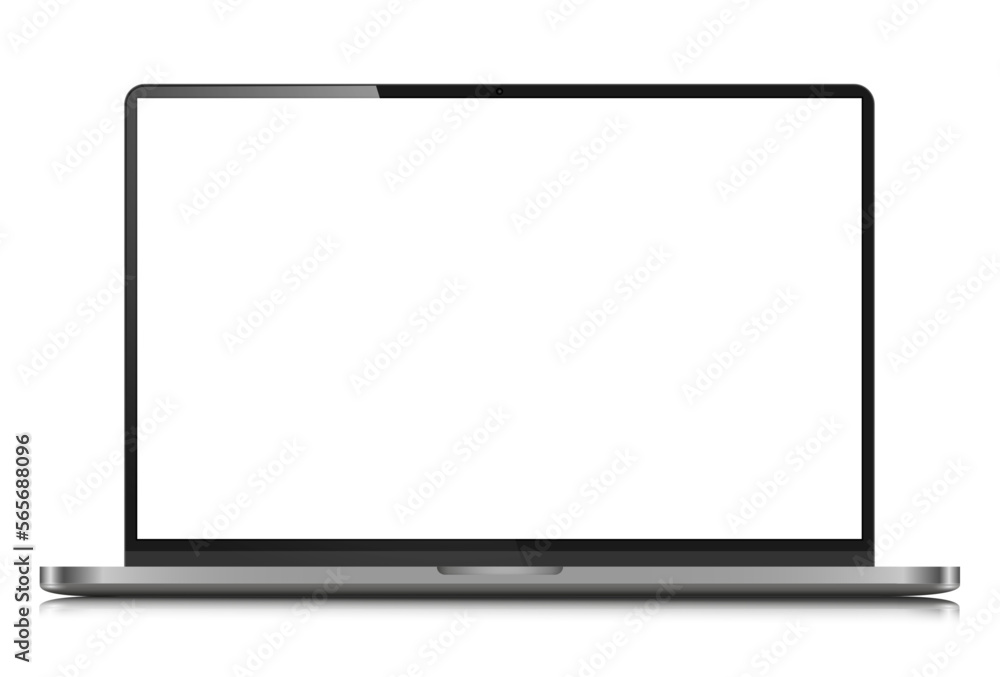 A modern laptop with a blank screen isolated on a white background. Realistic laptop layout in a dark silver case. Vector illustration. A modern laptop with a blank screen isolated on a white background. Realistic laptop layout in a dark silver case. Vector illustration.
