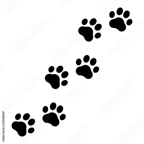 Footprints for pet, dog or cat. Pets print. Walks paw. Black silhouette shape steps isolated on white background. Design walking dogs, cats for prints. Animal pawprint turn right. Vector illustration