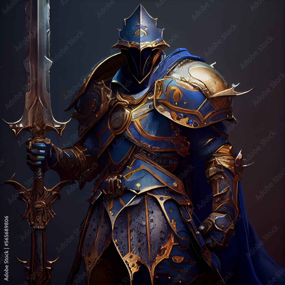 human knight gold blue armor and twinblade human knight gold blue armor and twinblade