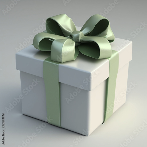 White gift box for Christmas, Birthday, Valentine's Day or special celebration gifts, with a Beautiful green bow and white background © Marcio