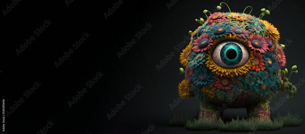 Monster made of flowers with copy space created with Generative AI technology