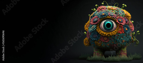 Monster made of flowers with copy space created with Generative AI technology © koldunova