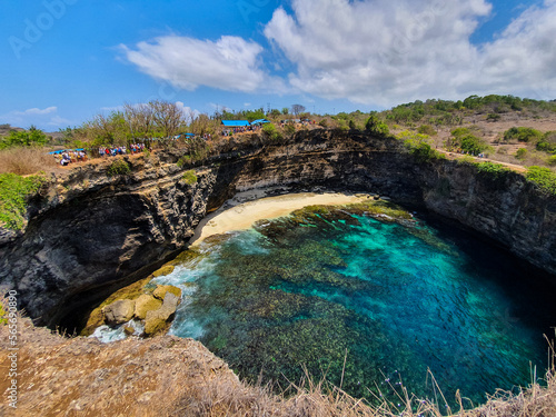 Broken Beach, Nusa Penda - Popular photo spot and tourist destination Broken Beach and cliff, in Nusa Penida Island, Bali, Indonesia photo