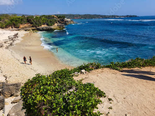 Dream beach - one of the most beautiful and photogenic beach on the Island of Nusa Lembongan in Bali  Indonesia. Deep blue waves and blue sky on the dream beach