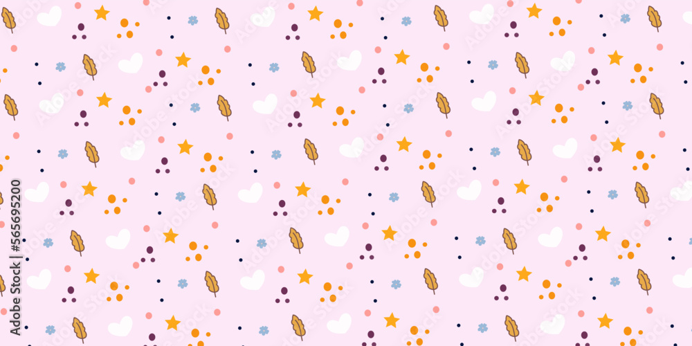 Simple pattern with leaf, love shape and star for minimalist background and wallpaper Simple pattern with leaf, love shape and star for minimalist background and wallpaper