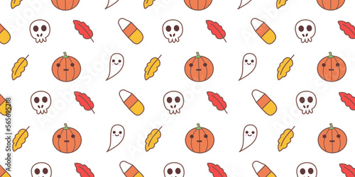 Simple halloween pattern with cute skull and ghost illustration. Childish wallpaper design for holiday theme