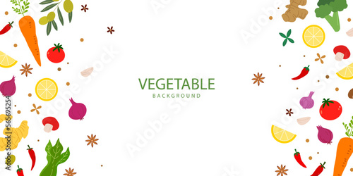 Vegetable background design. banner template of healthy food illustration for copy space and frame