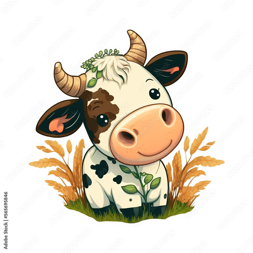 Wheat Cow Sticker Design Generative AI Wheat Cow Sticker Design Generative AI