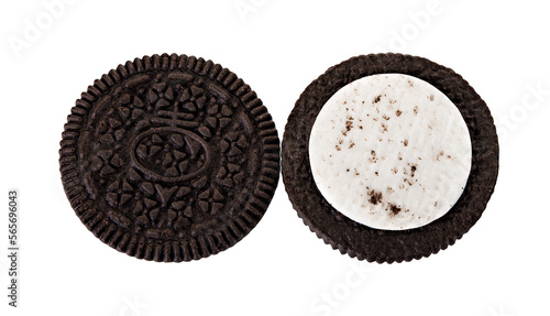 Foto Chocolate cookie and cream isolated on white background. Top view