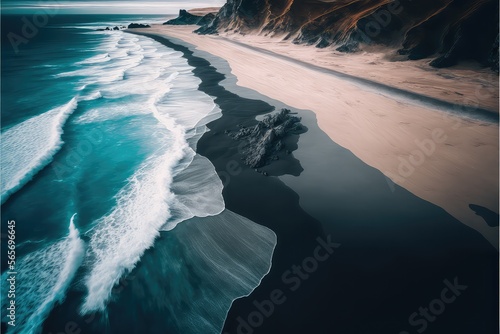 Drone shot of Beach with blue ocean
