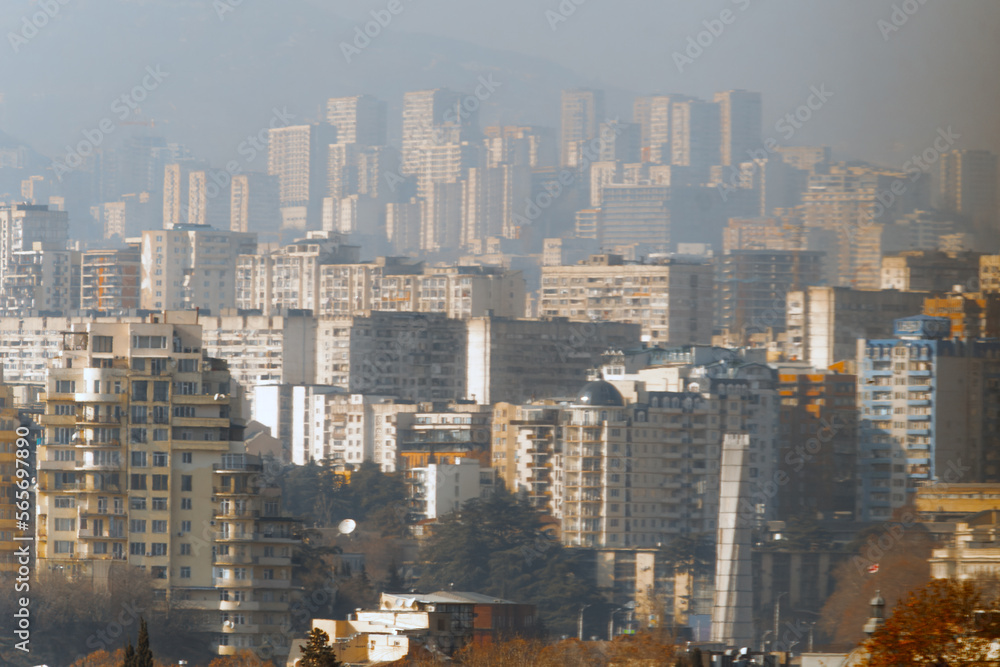 Fototapeta premium Panorama Of The City Of Tbilisi On A Sunny Day