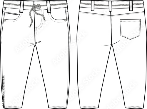 KIDS UNISEX BOTTOM WEAR PANT  FRONT AND BACK FASHION FLAT DESIGN VECTOR